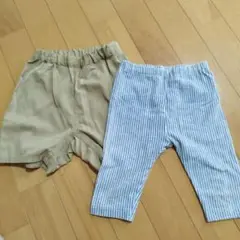 まとめ売り　無印ベージュショートパンツとUNIQLOストライプレギンス