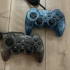 ps1ps2 ホリ製　振動パッド　アナログコントローラ　クリアブルー　ブラック