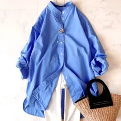 美品.定価2.6万☆マルティニーク バンドカラーシャツ ワイド ゆったり