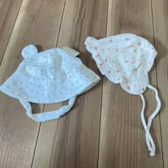 ベビー帽子 2点セット 耳付き 花柄　ハート柄