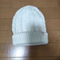 ケーブル編み ニット帽 白 ニット