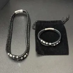 新品　レザー　革紐　チョーカーブレスレット　セット　ネックレス　メンズ