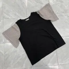 グローバルワーク Tシャツ フレアスリーブ ボーダー切替 ブラック Mサイズ