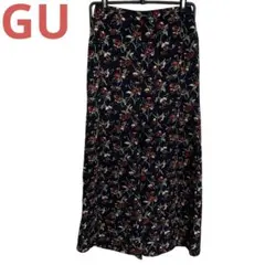 GU ジーユー 花柄 ワイドパンツ ガウチョパンツ ネイビー Mサイズ