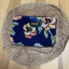 FEILER 花柄刺繍ポーチ ネイビー