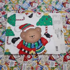 USAヴィンテージくま柄クリスマス　アップリケ生地ハンドメイド　リメイク
