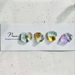 シーグラスのバイカラーコラージュピアス　4色セット　NO.1