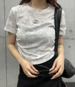 美品roger and raw プレート付ショート　ラメ　サイドギャザーＴシャツ