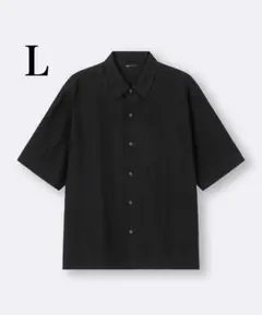 【新品】GU テクスチャーシャツ 5分袖 ブラック L