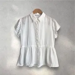 値下げ！新品未使用ホワイト ストライプ透け半袖シャツ