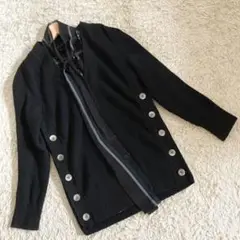 美品 希少 サカイ ボウタイ ニット ブラウス レース 切替 花柄 シェルボタン