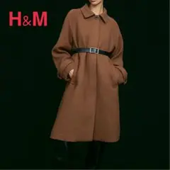 H&M エイチアンドエム　ニーレングスコート　ブラウンxs ゆったり膝丈