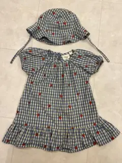 floess floss いちご刺繍 チェック柄 トップス 帽子セット86