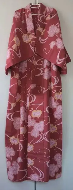 浴衣　ハンドメイド　花柄　朱色