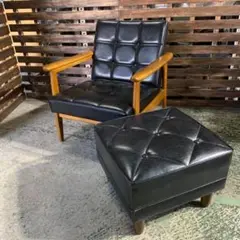 J391" kariomoku カリモク60 一人掛けソファ オットマン付 BK