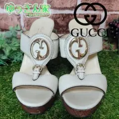 可愛い✨ GUCCI サンダル GG ミュール ホワイト 24cm ウッドヒール