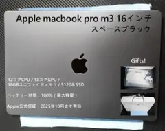 Apple MacBook Pro M3 16インチ 18GB スペースブラック