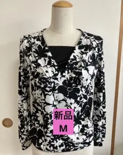 社交ダンストップス　新品　M 社交ダンス練習着　花柄 長袖　レッスンウェア