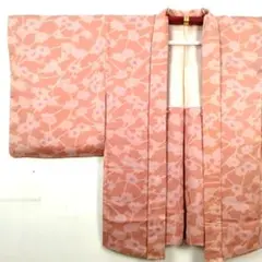【未使用品】羽織 正絹 縮緬 小紋 桜文様 身丈82 裄67 サーモンピンク