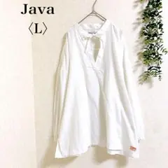 ジャバ　長袖シャツ　リボン　コットン100% L ゆったりサイズ　体型カバー