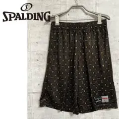 【SPALDING】 タグ付き新品 バスケパンツ総柄 プリント 黒×ゴールド