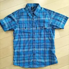 美品　mont-bell　半袖シャツ　青チェック　メンズ　XS