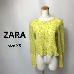 ZARA プリーツ ハート ドット 長袖 シャツ ブラウス クロップド イエロー