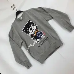 柴っこ プリントスウェット トレーナー長 グレーLサイズ