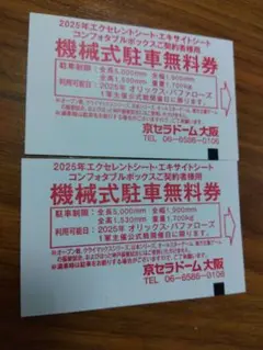 2025年 京セラドーム大阪 機械式駐車券 2枚セット