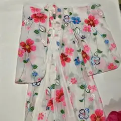 昭和レトロ 子ども用浴衣 リップルサッカー(シボ) 白地に花柄 身丈100cm