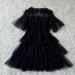 ZARA BASIC Mサイズ レース 3段フリル ティアード 黒 ミニワンピ