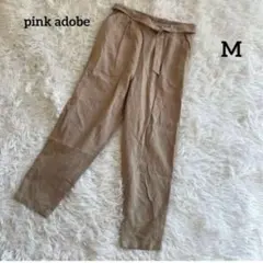 《pink adobe》麻　リネン混　ベルト付　イージーパンツ　M