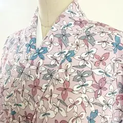 2m1305 着物 単衣 小紋 紫 青 白 ピンク グレー 花柄 和装