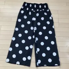 7.18 レトロ 水玉柄 イージーワイドパンツ 薄手 ドット柄 ブラック 2XL