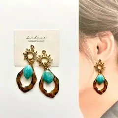 1416 再版*ターコイズ*太陽*ゴールドオーバルピアス・イヤリング