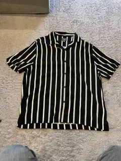 H&Mオープンカラーシャツ 開襟シャツ ブラック&ホワイト ストライプ　L