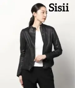 シシ レザージャケット シングルライダース ノーカラー ブラック S