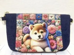 ハンドメイド　ポーチ　柴犬　パネル　パッチワーク