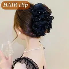 【人気商品再入荷】ヘアアクセサリー 黒 バンスクリップ シフォン リボン