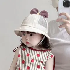 キッズ　帽子　ハット 子供　ベビー　ピンク　リボン　韓国　メッシュ　赤ちゃん