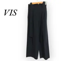 ウエストリボン付き黒ワイドパンツ｜VIS上品シルエット