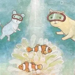 自作絵画　カクレクマノミとイソギンチャク