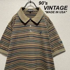 USA製 90s ヴィンテージ ポロシャツ ボーダー 茶 アースカラー 好配色