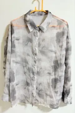 グレー系タイダイ柄長袖シアーシャツ
