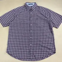 90s トミーヒルフィガー 半袖シャツ ネイビーレッド チェック L