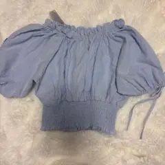 LUNACION ライトブルー オフショルダーシャツ