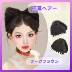 猫耳　クリップ式　エクステ　ヘアー　ダークブラウン　つけ毛　付け毛1135