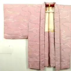 【未使用品】羽織 正絹 縮緬 霞文様 刺繍 身丈84 裄65.5 薄ピンク