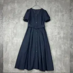 プロポーション　タック　ワンピース　濃紺　ベルト　半袖　夏　金ボタン