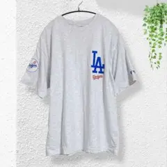 ドジャース　MLB ロゴTシャツ【M】グレー　肩ワッペン